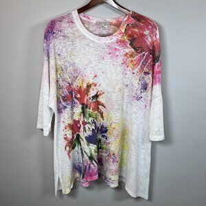 Jess & Jane Women's Floral Blouse XL Multicolor 3/4 Sleeve Round Neck